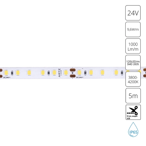 Купить Светодиодная лента 24V 9,6W/m 4000К 5м Arte Lamp AQUA TAPE A2412008-05-4K