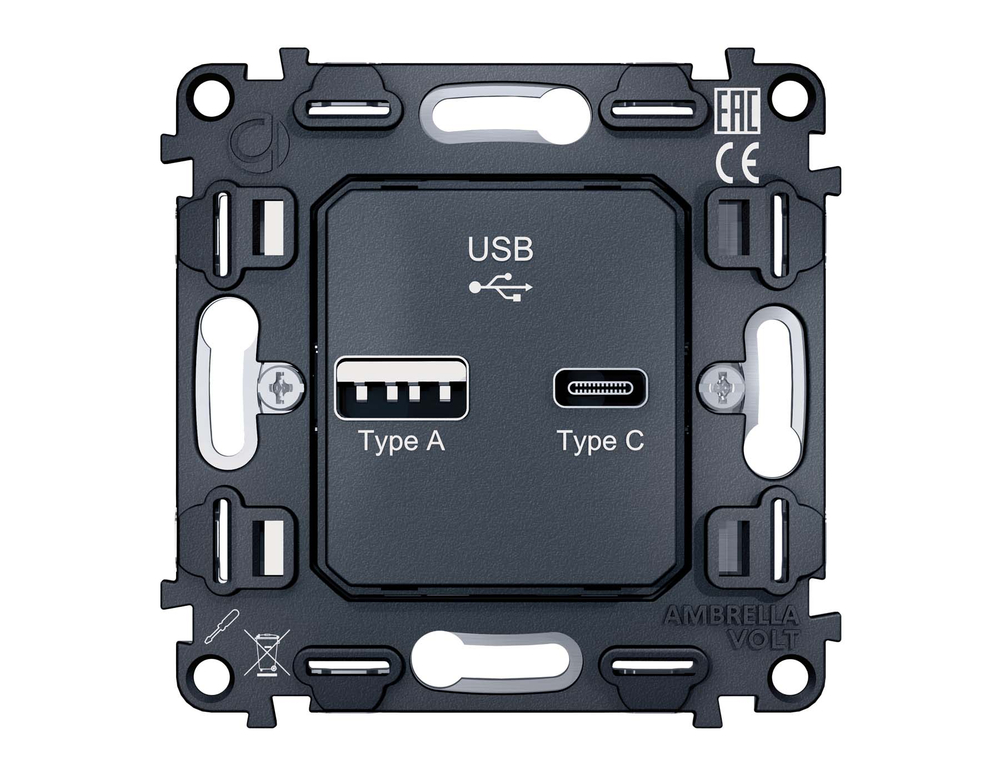 VM177 Механизм розетки 2USB A+C 20W (быстрая зарядка) QUANT