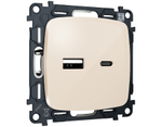 MO311010 Комплект механизма розетки OMEGA Бежевый глянец 2USB A+C 20W (быстрая зарядка) QUANT (OP3110, VM177)