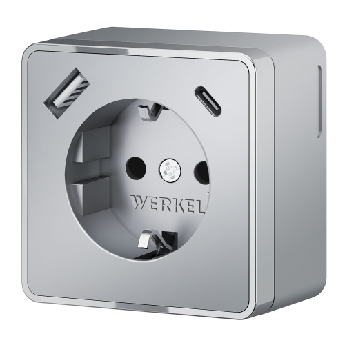Купить Розетка с заземлением, шторками и USB тип A+C Gallant серебряный W5071706