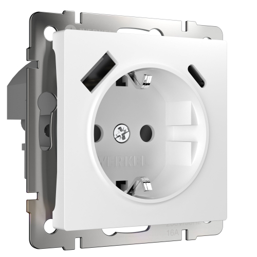 Купить Розетка с заземлением, шторками и USB тип A+C (белый) W1171701