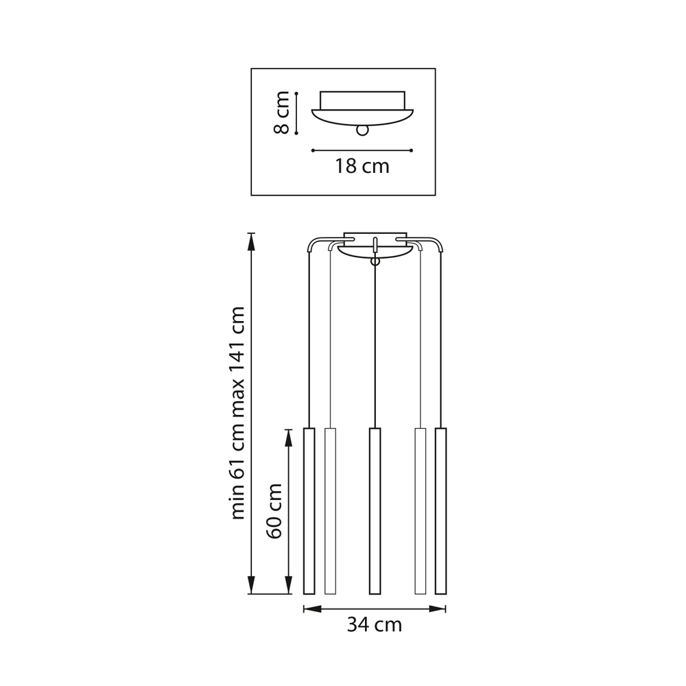 L5T747333 Люстра TUBO LED 25W 1500LM 25G ЗОЛОТО 3000K (574723+747333 (5шт)