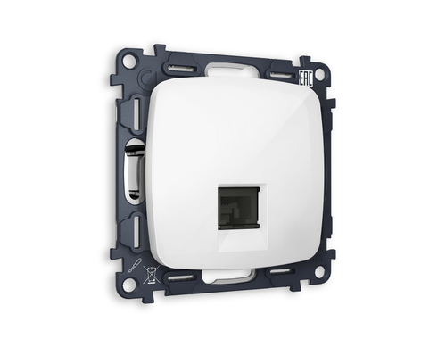 Купить MO112005 Комплект механизма компьютерной розетки RJ-45 экранированной с автоматической защитной шторкой OMEGA Белый глянец QUANT (OP1120, VM185)