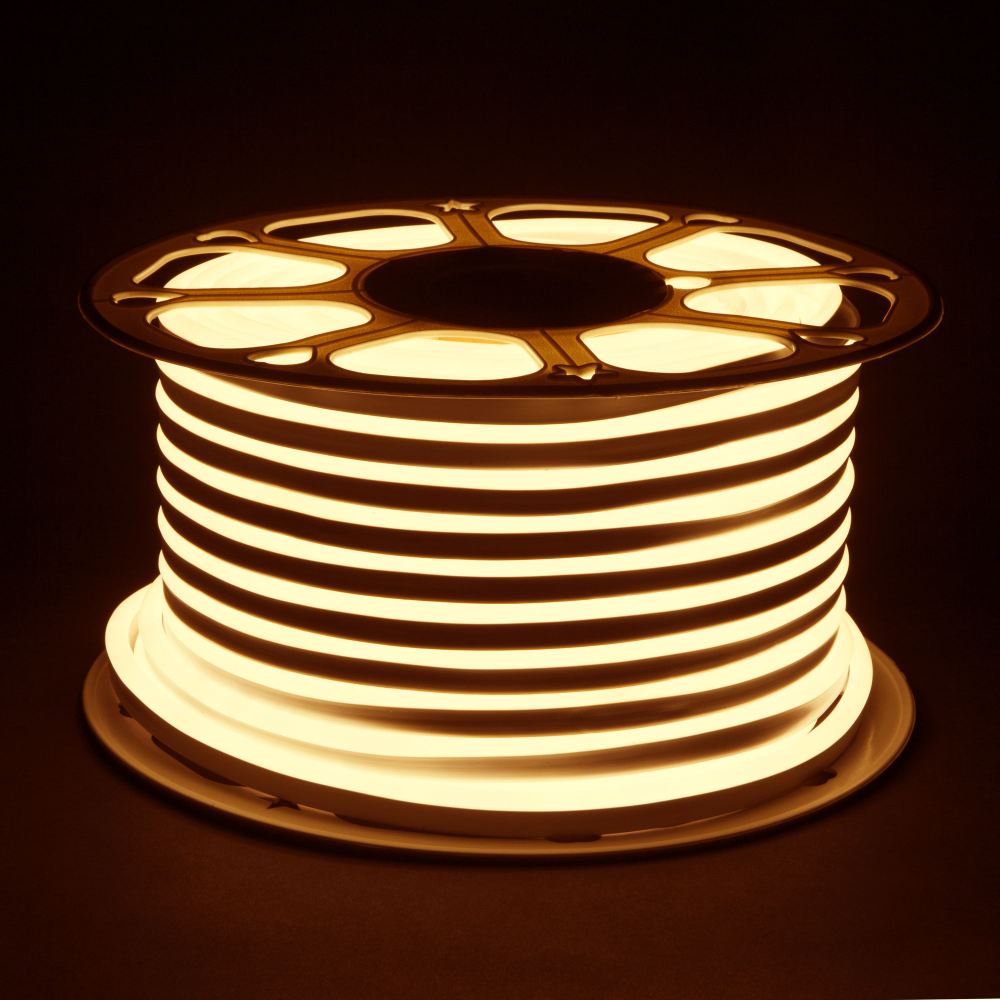 Светодиодный гибкий неон 220 В 9.6 Вт/м 120 Led/м 2835 IP67, односторонний теплый белый 3300 K, 50 м Гибкий неон 220V 9,6W 120Led 2835 IP67 односторонний теплый белый, 50 м