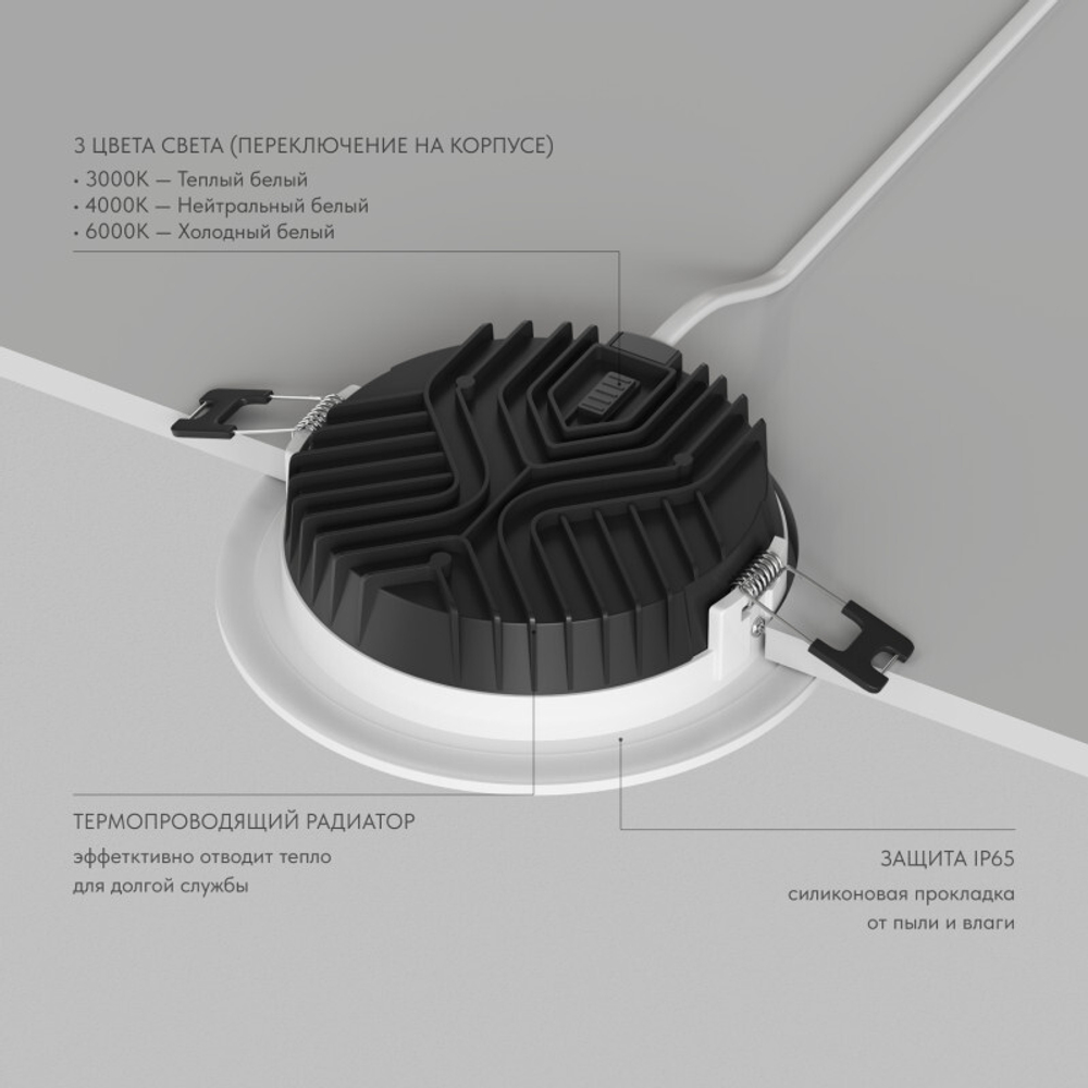 Встраиваемый светильник VERSA, IP65, 12 вт, 3000-4000-6000К, 110-265V AC