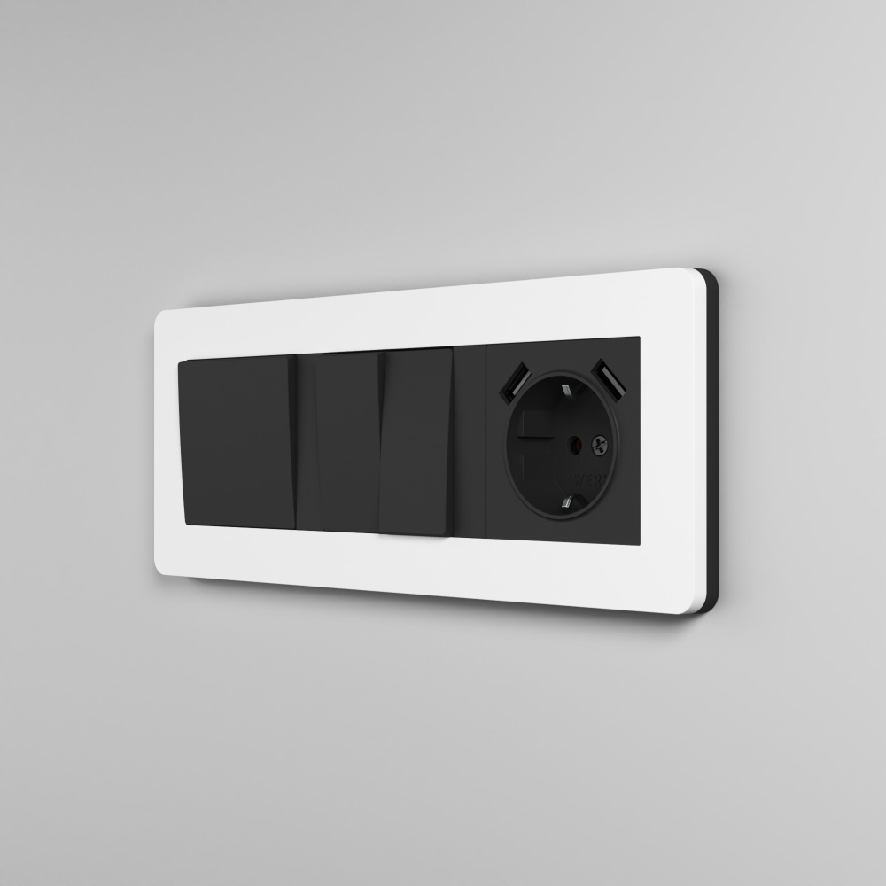 Рамка из поликарбоната на 3 поста Split белый/черный, soft-touch W0033068