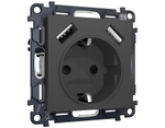 MA909010 Комплект механизма электрической розетки ALFA Графит мягкое касание 2USB A+A 18W (быстрая зарядка) с/з QUANT (AP9090, VM155)