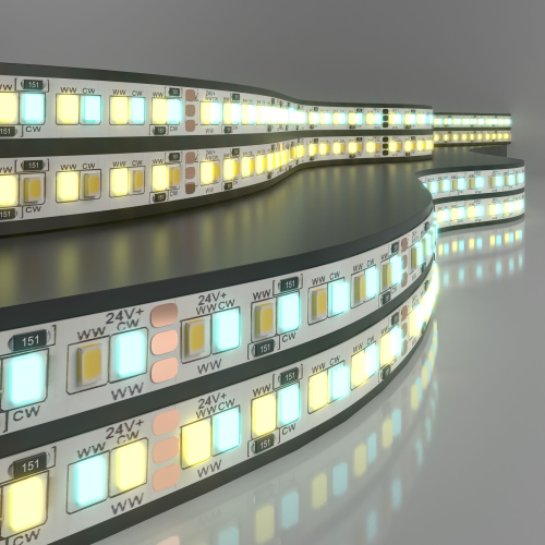 Купить Лента светодиодная 24 В 16 Вт/м 240 Led/м 2835+2835 IP20, MIX теплый белый 3300K/холодный белый 6500K, 5 м Лента светодиодная 24V 16W 240Led 2835+2835 IP20 MIX теплый белый/холодный белый, 5м