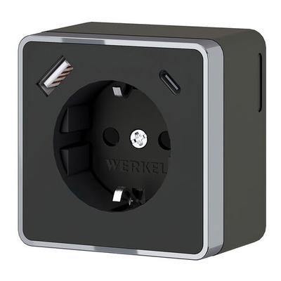 Розетка с заземлением, шторками и USB тип A+C Gallant чёрный хром W5071735