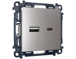 MA511010 Комплект механизма розетки ALFA Сталь матовый 2USB A+C 20W (быстрая зарядка) QUANT (AP5110, VM177)