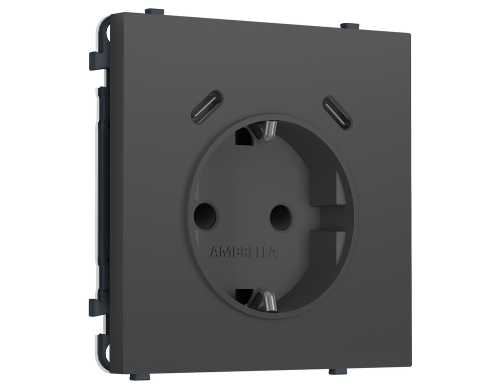MS910510 Комплект механизма электрической розетки SIGMA Графит Мягкое касание 2USB С+C 20W (быст. зар.) с/з с/ш 16A-250V QUANT PRO (SP9105, PR165)