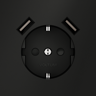 Розетка встраиваемая VOLTUM S70 с заземлением и защитными шторками, 16А, с USB, A+A, (черный матовый