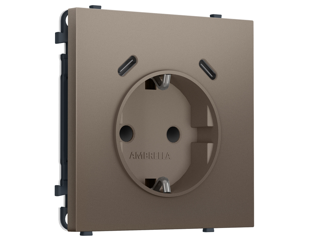 MS640510 Комплект механизма электрической розетки SIGMA Темная бронза матовый 2USB С+C 20W (быст. зар.) с/з с/ш 16A-250V QUANT PRO (SP6405, PR165)