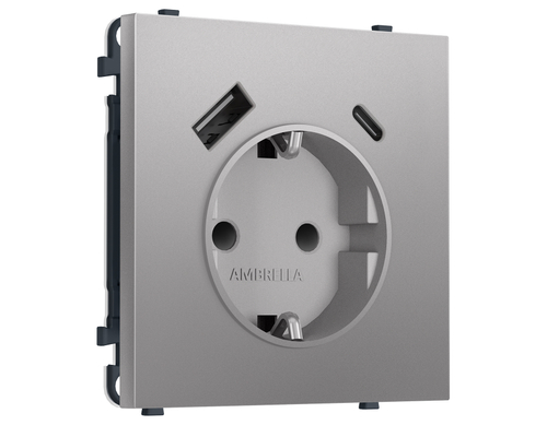 Купить MS510010 Комплект механизма электрической розетки SIGMA Сталь матовый 2USB A+C 20W (быст. зар.) с/з с/ш 16A-250V QUANT PRO (SP5100, PR160)