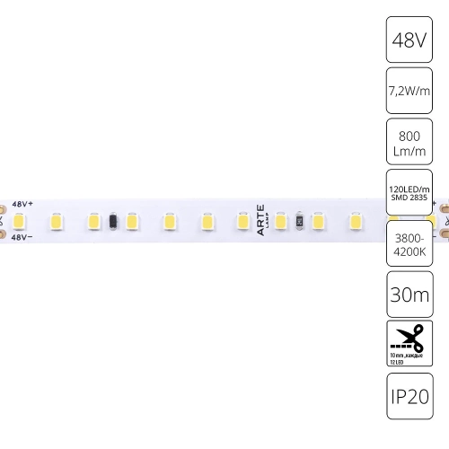 Купить Светодиодная лента 48V 7,2W/m 4000К 30м Arte Lamp TAPE A4812010-04-4K