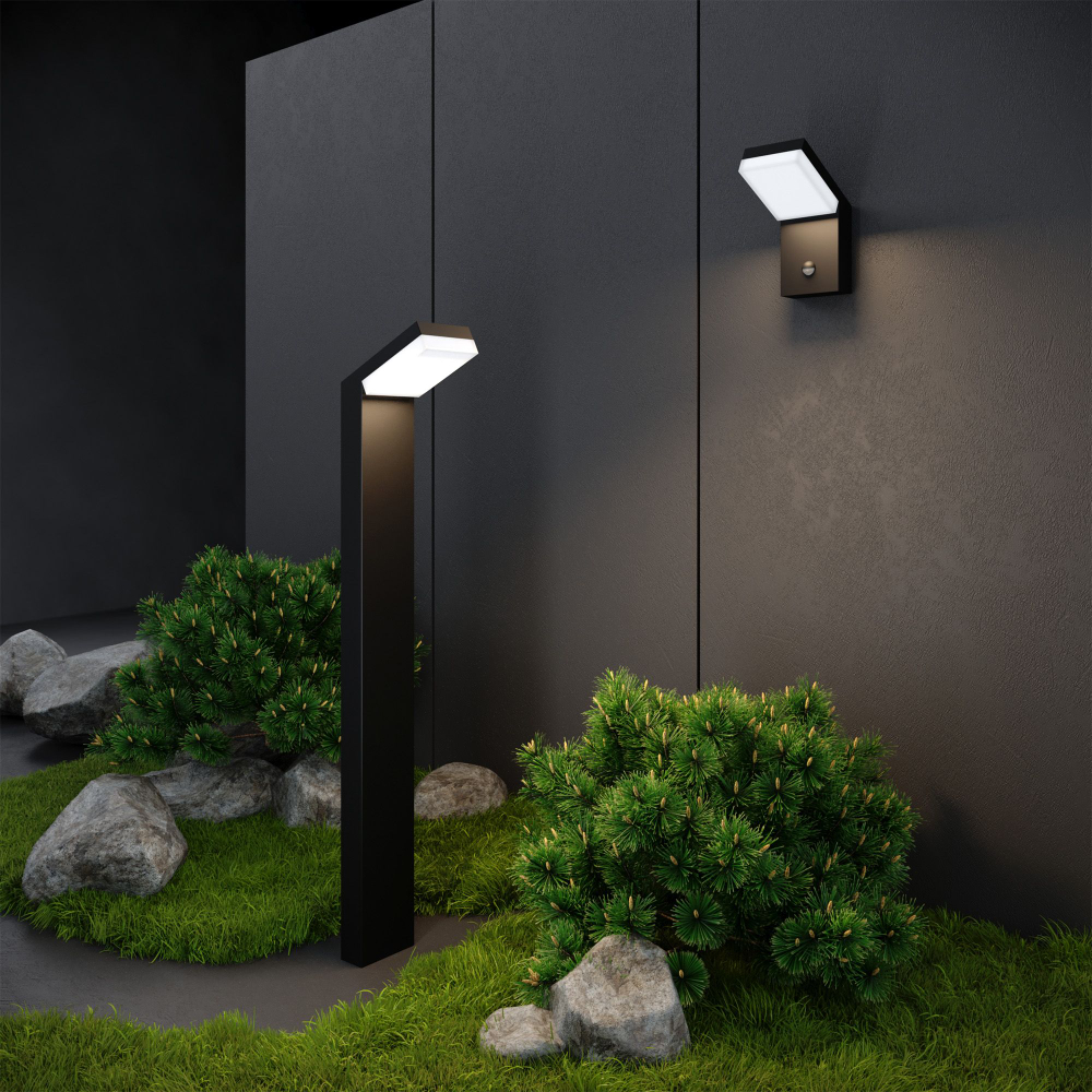 Уличный настенный светодиодный светильник Sensor IP54 с датчиком движения 1541 TECHNO LED черный