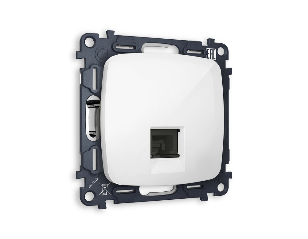 MO112005 Комплект механизма компьютерной розетки RJ-45 экранированной с автоматической защитной шторкой OMEGA Белый глянец QUANT (OP1120, VM185)