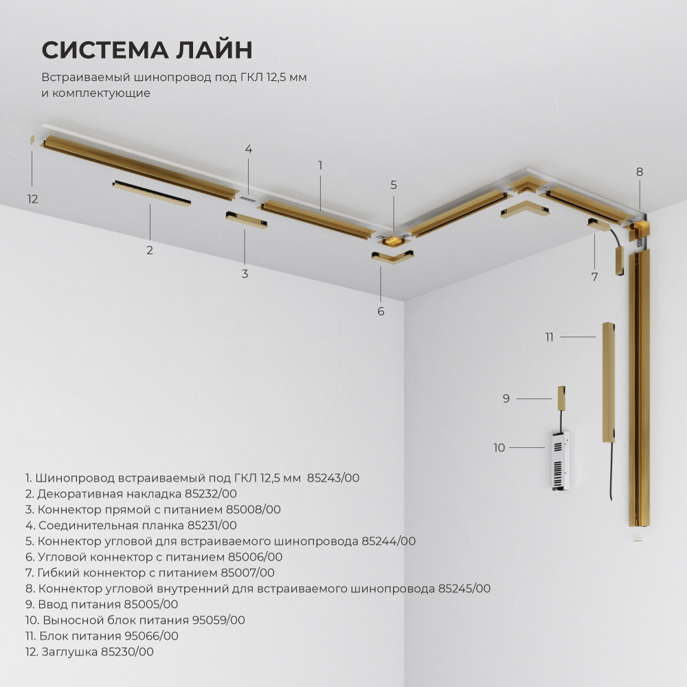 Шинопровод встраиваемый под ГКЛ 12,5 мм (латунь) (2м) 85243/00_система Лайн 85243/00