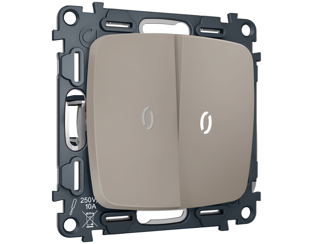 MO364015 Комплект механизма 2-кл выключателя с подсветкой 5600K OMEGA Серо-бежевый матовый QUANT (OP3640, VM115, G14W)