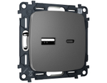 MO661010 Комплект механизма розетки OMEGA Антрацит серый 2USB A+C 20W (быстрая зарядка) QUANT (OP6610, VM177)