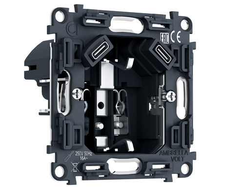 Купить PR165 Механизм электрической розетки 2USB С+C 20W (быстрая зарядка) с/з на винтовых зажимах 16A-250V QUANT PRO