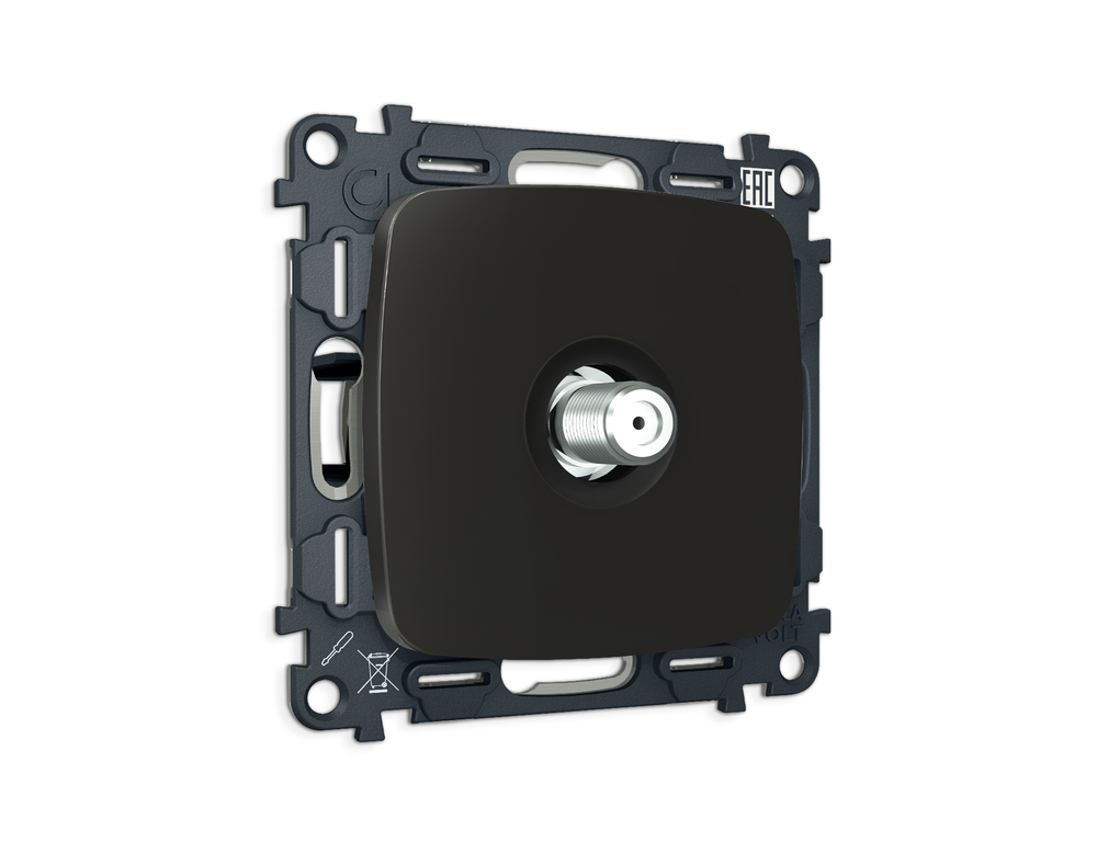 MO813050 Комплект механизма TV розетки SAT 5-2400MHz 3.5dB OMEGA Черный матовый QUANT (OP8130, VM215)