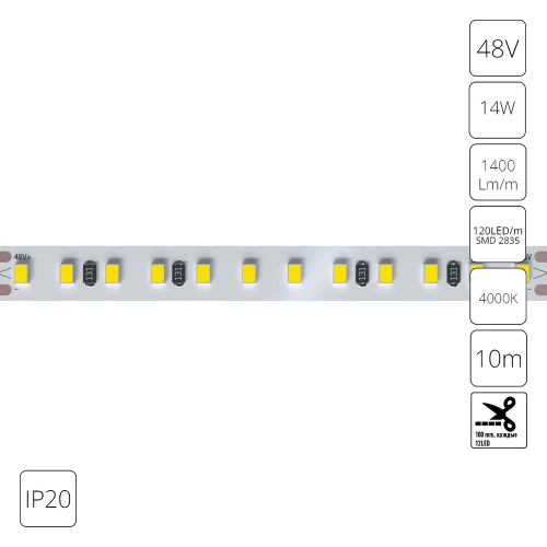 Купить Светодиодная лента 48V 14,4W/m 4000К 10м IP20 Arte Lamp TAPE A4812010-08-4K