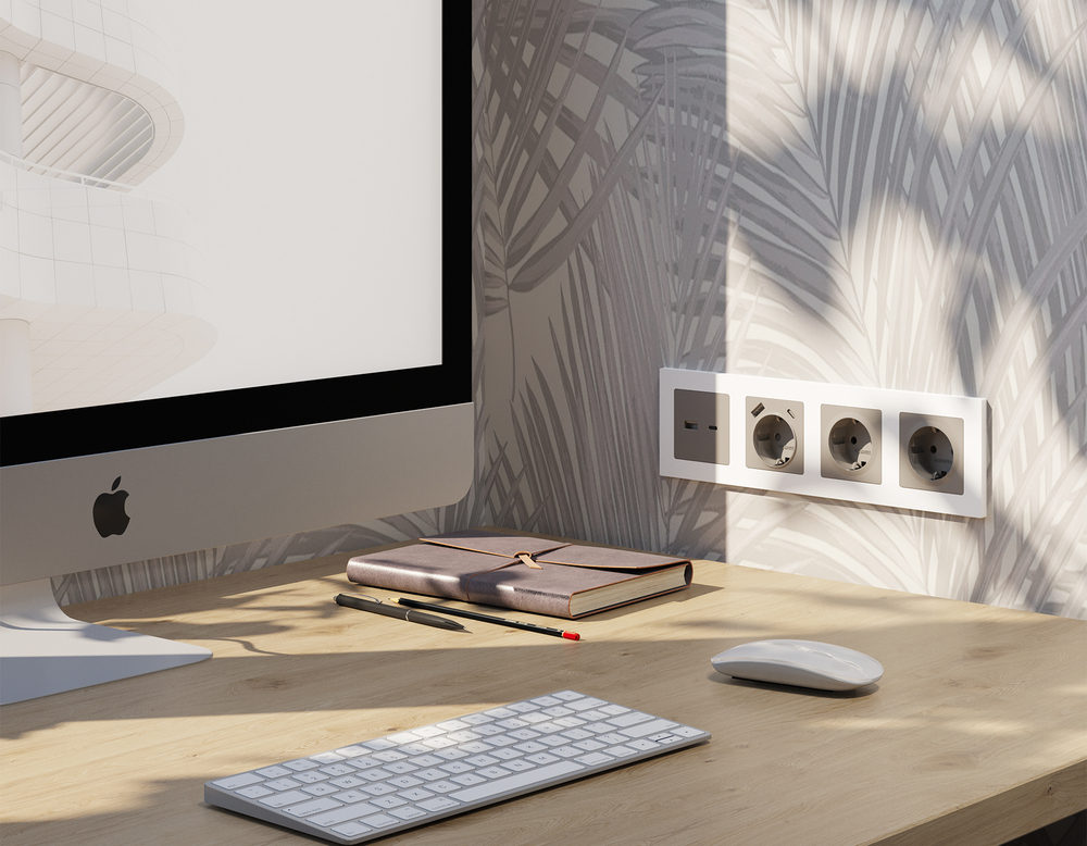 MA371010 Комплект механизма розетки ALFA Серо-бежевый матовый 2USB A+C 20W (быстрая зарядка) QUANT (AP3710, VM177)