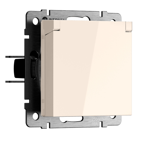 Купить Розетка с заземлением и шторками c крышкой IP44 N (айвори матовый) W1171262