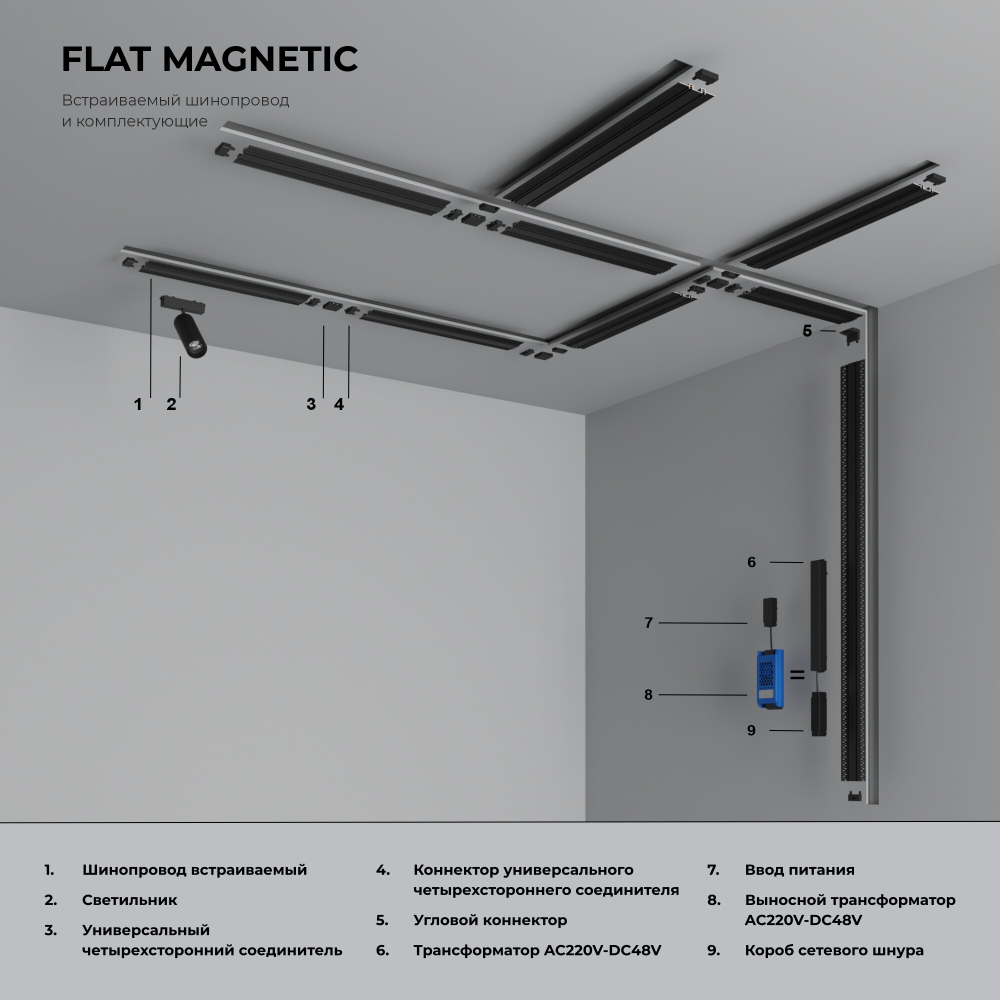 Коннектор для четырёхстороннего соединителя накладного шинопровода Flat Magnetic 85004/00
