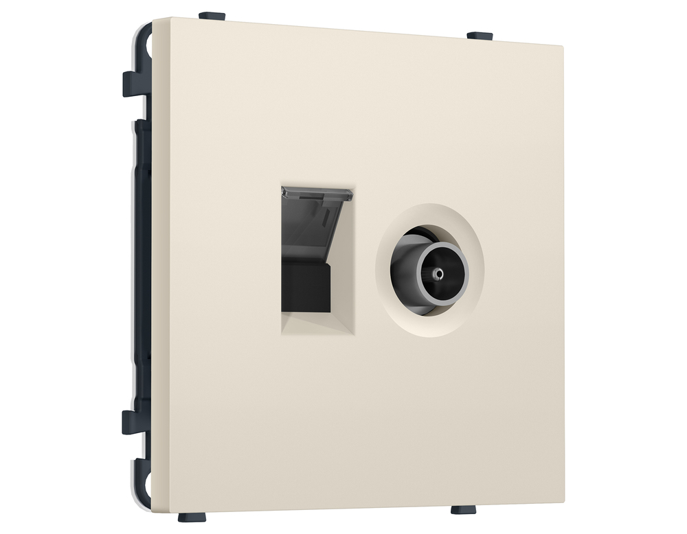 MS332510 Комплект механизма розетки компьютерной + TV оконечной SIGMA Бежевый матовый RJ-45 (8P8C) CAT6/50-870MHz 1dB с/ш QUANT PRO (SP3325, PR195)