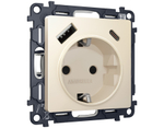 MA330010 Комплект механизма электрической розетки ALFA Бежевый матовый 2USB A+C 20W (быстрая зарядка) с/з QUANT (AP3300, VM160)