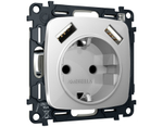 MO409010 Комплект механизма электрической розетки OMEGA Серебро глянец 2USB A+A 18W (быстрая зарядка) с/з QUANT (OP4090, VM155)