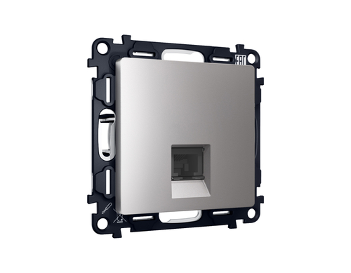 Купить MA512005 Комплект механизма компьютерной розетки RJ-45 экранированной с автоматической защитной шторкой ALFA Сталь матовый QUANT (AP5120, VM185)