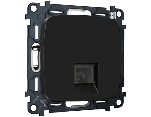 Купить MO812010 Комплект механизма компьютерной розетки OMEGA Черный матовый RJ-45(8P8C) CAT6 с шторкой QUANT (OP8120, VM188)