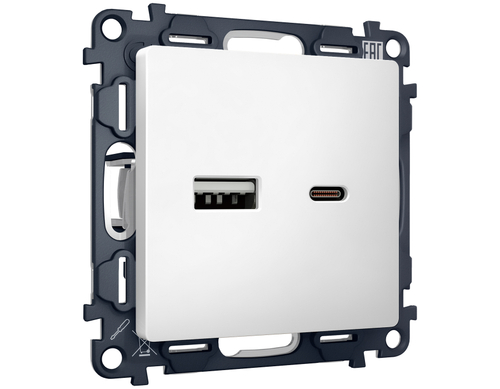 Купить MA131010 Комплект механизма розетки ALFA Белый матовый 2USB A+C 20W (быстрая зарядка) QUANT (AP1310, VM177)
