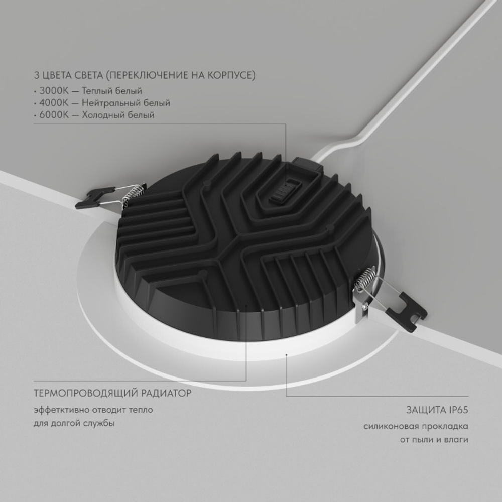 Встраиваемый светильник VERSA, IP65, 16 вт, 3000-4000-6000К, 110-265V AC
