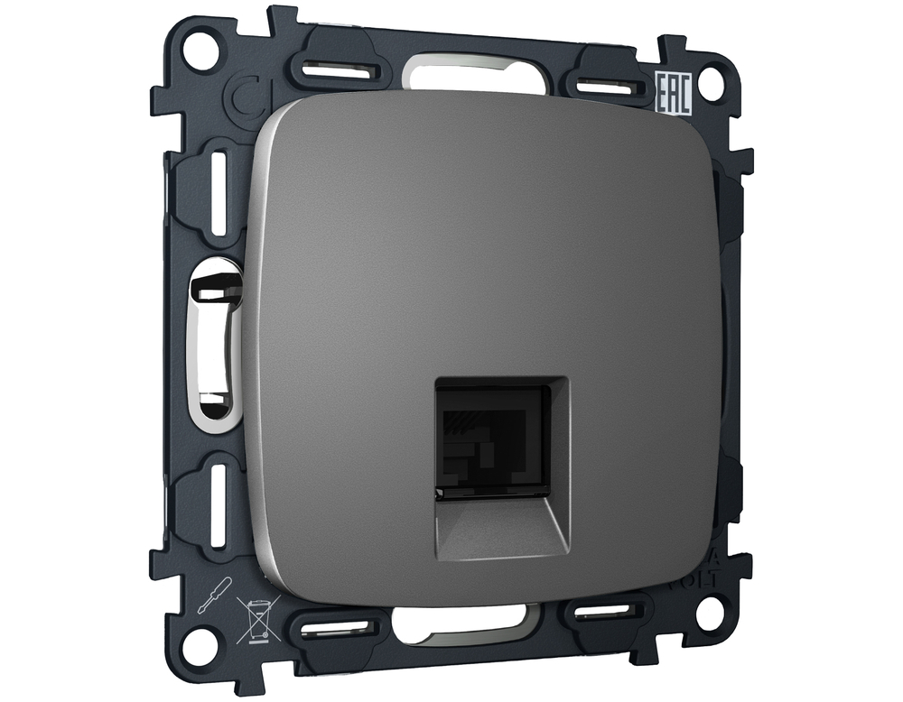 MO662005 Комплект механизма компьютерной розетки RJ-45 экранированной с автоматической защитной шторкой OMEGA Антрацит серый QUANT (OP6620, VM185)