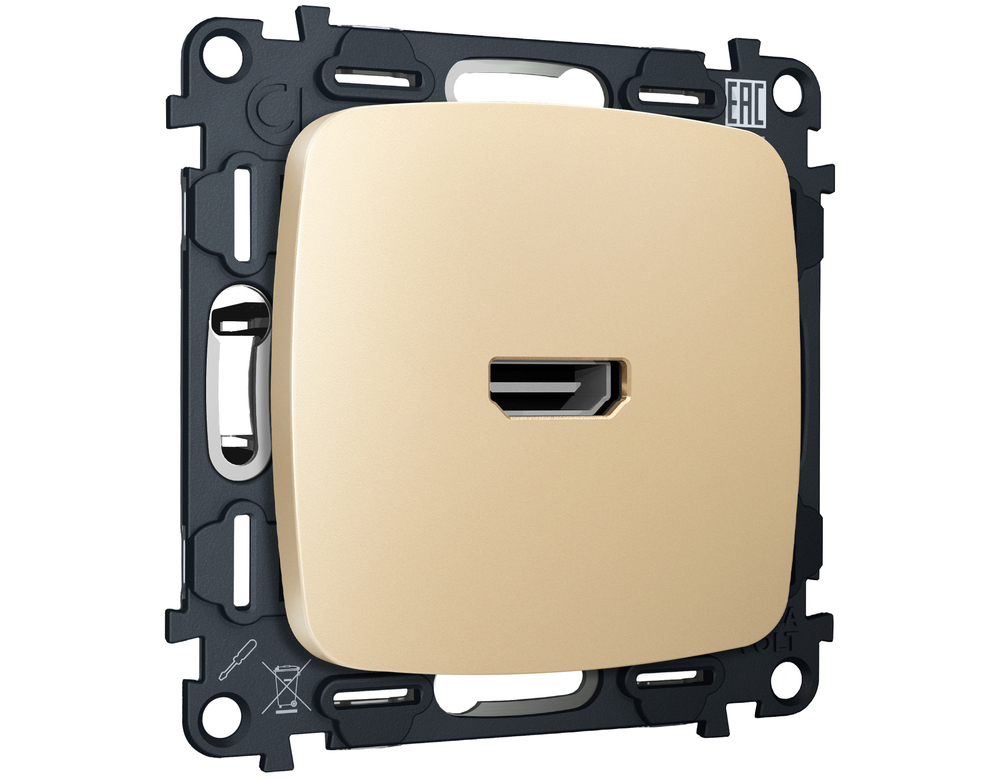 MO614010 Комплект механизма розетки HDMI 2.0 OMEGA Шампань 40V/500mA 2.0GHz 5-18Gbit/s QUANT (OP6140, VM222)