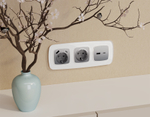 MO511010 Комплект механизма розетки OMEGA Сталь матовый 2USB A+C 20W 3000mA (быстрая зарядка) QUANT (OP5110, VM177)
