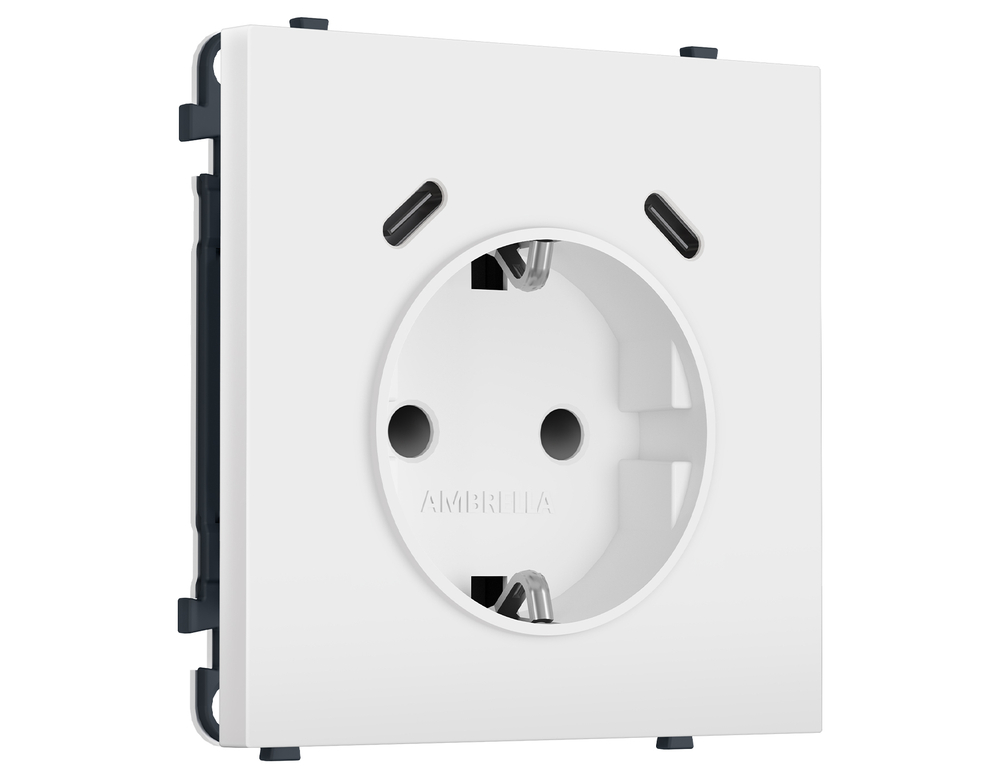 MS830510 Комплект механизма электрической розетки SIGMA Белый мягкое касание 2USB С+C 20W (быст. зар.) с/з с/ш 16A-250V QUANT PRO (SP8305, PR165)