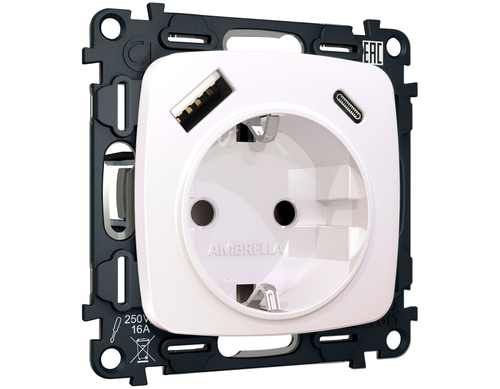 Купить MO210010 Комплект механизма электрической розетки OMEGA Жемчуг 2USB A+C 20W (быстрая зарядка) с/з QUANT (OP2100, VM160)
