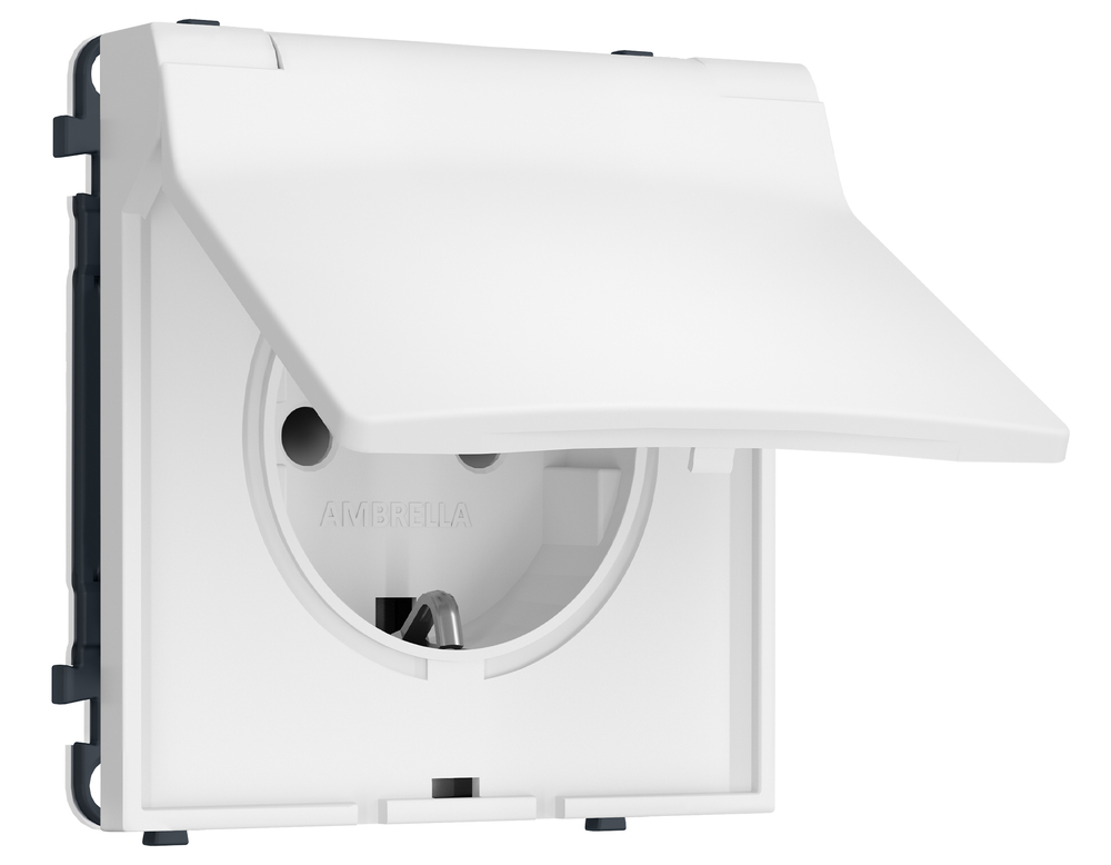 MS828010 Комплект механизма электрической розетки SIGMA Белый мягкое касание 50Hz 2P+E с/з с/ш и крышкой IP44 16A-250V QUANT PRO (SP8280, PR141)