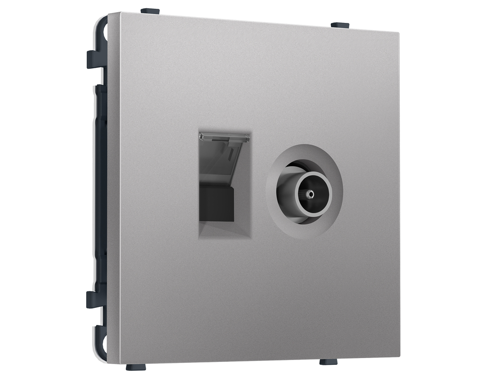 MS512510 Комплект механизма розетки компьютерной + TV оконечной SIGMA Сталь матовый RJ-45 (8P8C) CAT6/50-870MHz 1dB с/ш QUANT PRO (SP5125, PR195)