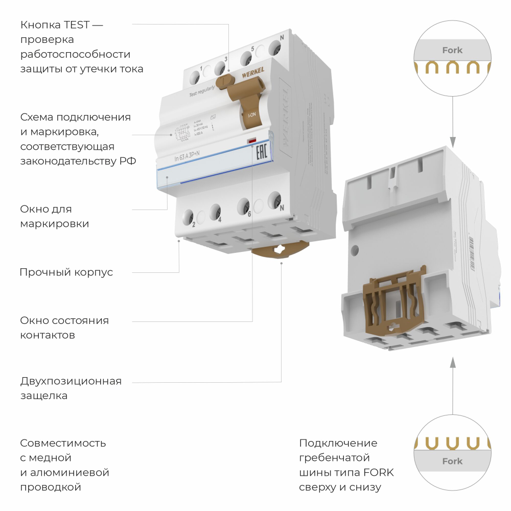 Устройство защитного отключения (УЗО) 3P+N 40 A 30 mА АС 6 kА W914P406