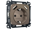 MO639010 Комплект механизма электрической розетки OMEGA Темная бронза матовый 2USB A+A 18W (быстрая зарядка) с/з QUANT (OP6390, VM155)