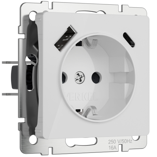 Купить Розетка с заземлением, шторками и USB тип A+C (белый акрил) W1171741