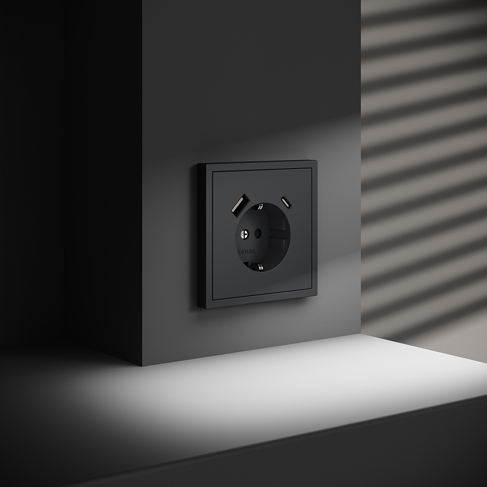 Накладка для розетки с заземлением и защитными шторками, с USB A+C, S70 (графит)