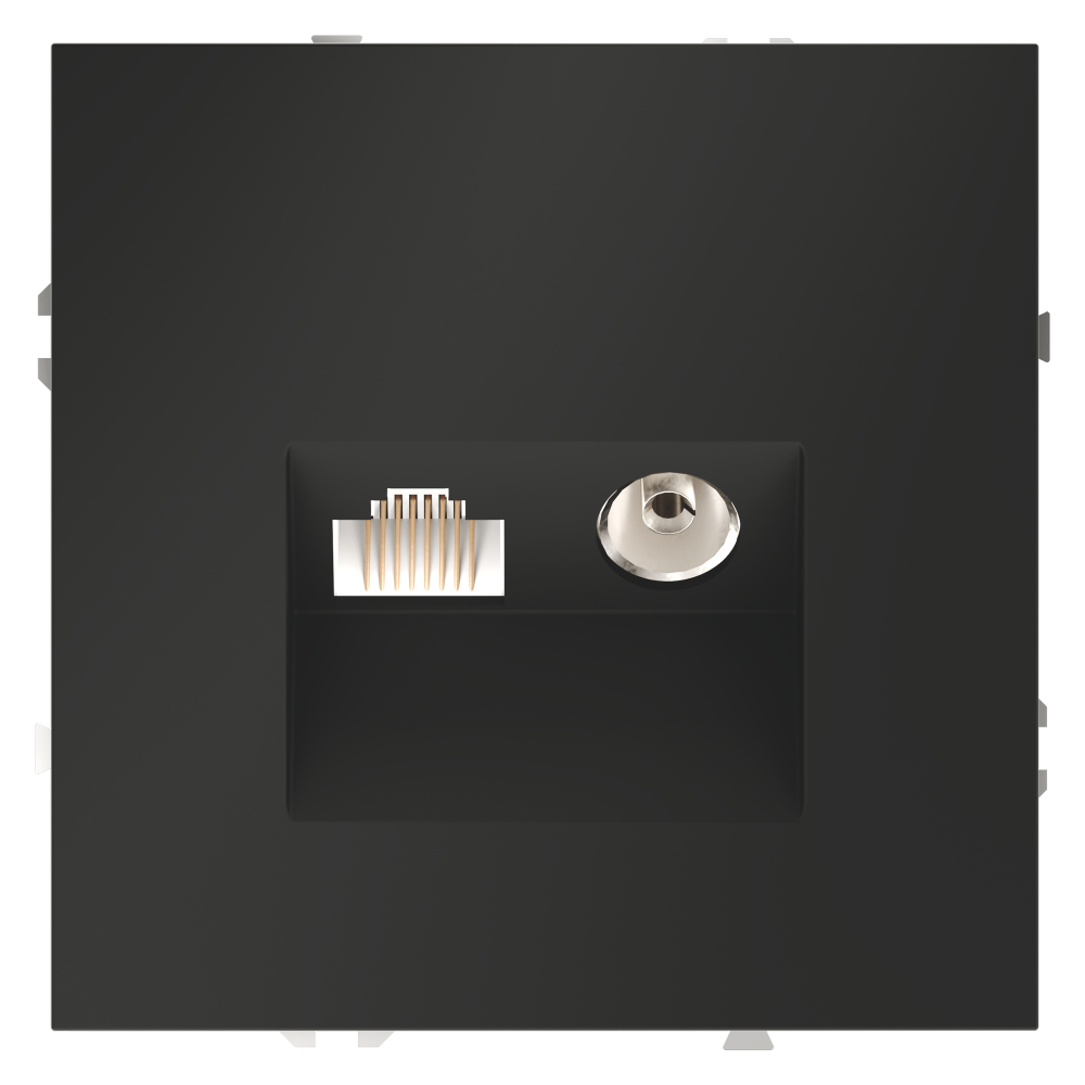 Розетка телевизионная встраиваемая VOLTUM S70 TV+RJ45 кат. 6, (черный матовый)