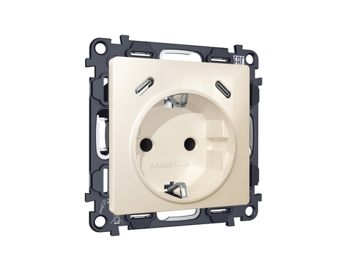 Купить MA310510 Комплект механизма электрической розетки 2USB С+C 20W с/з на винтовых зажимах 16A-250V ALFA Бежевый глянец QUANT (AP3105, VM165)